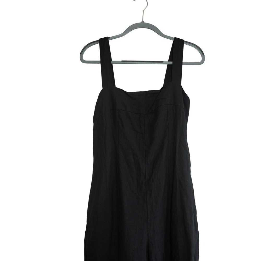 Madewell Size 8 Black Linen Blend Wide Leg Jumpsuit Square Neck Smocked Back NEW - Picture 3 of 8
